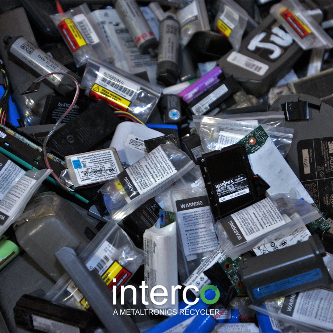 A pile of assorted waste lithium-ion batteries